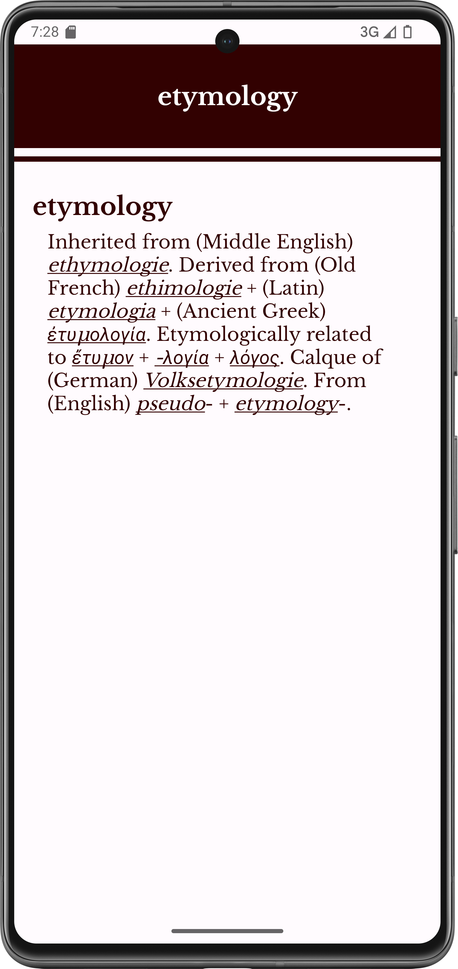 Etymology Dictionary Android App overview