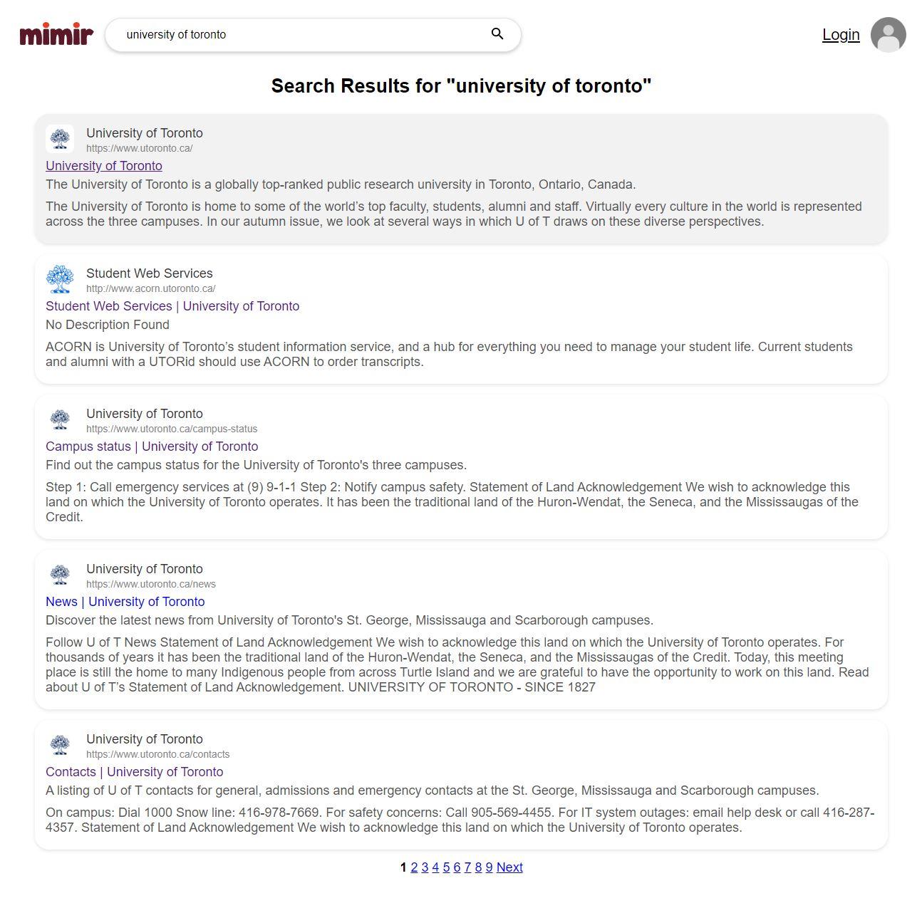 Mimir Search Engine overview